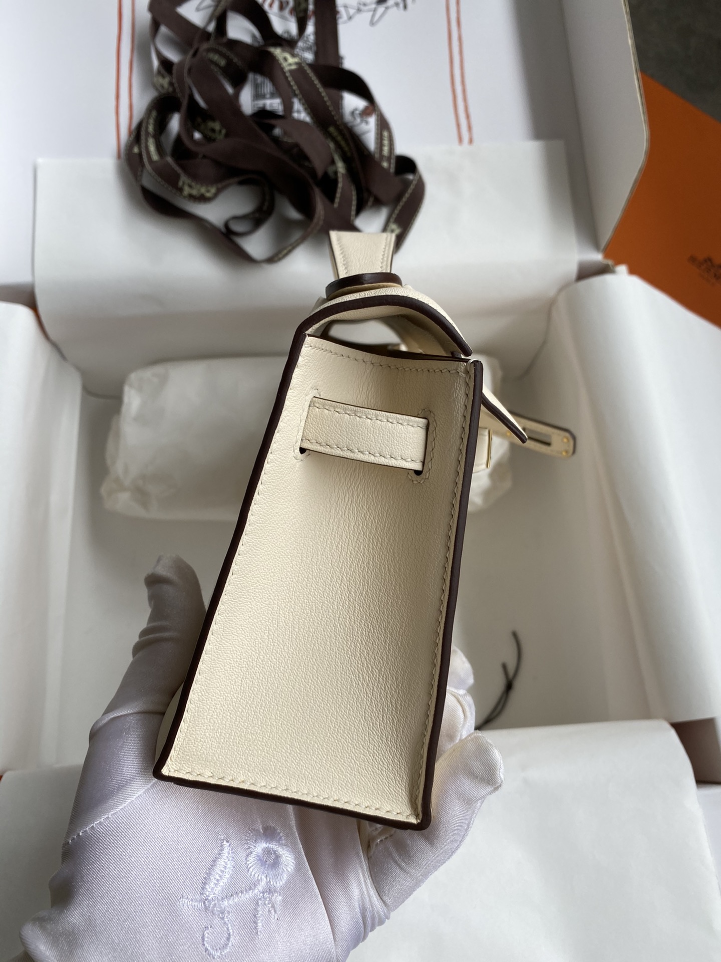 Hermes Mini Kelly Pochette 22cm Bag In White Swift Leather